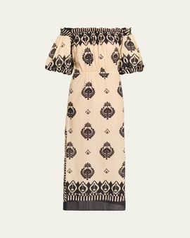 Johanna Ortiz Harbor Hues Off-The-Shoulder Cotton Ankle Dress