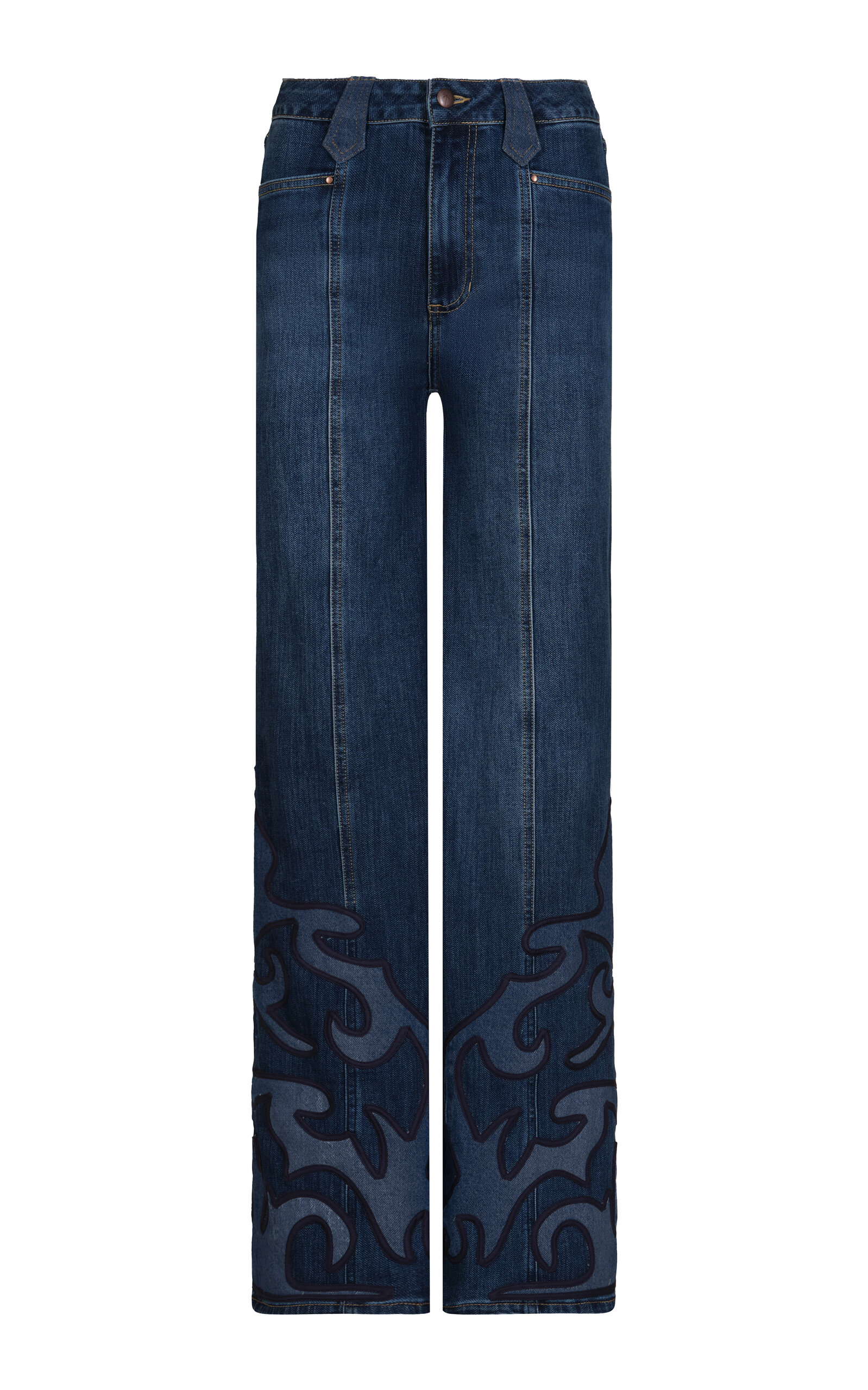 Johanna Ortiz - Edge Stitch Stretch HighRise Flared Jeans Medium Wash