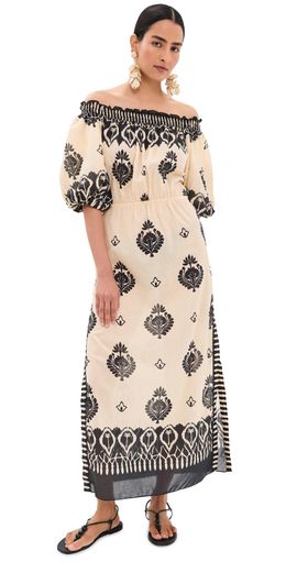 Johanna Ortiz Johanna Ortiz Harbor Hues Voile Ankle Dress ECRU / BLACK