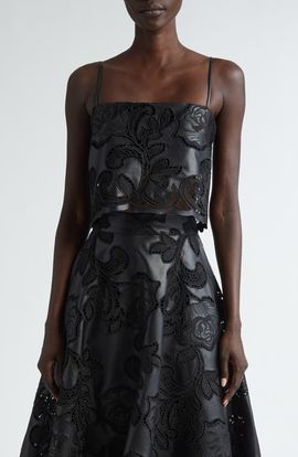 Johanna Ortiz Johanna Ortiz Seduccion Lunar Embroidered Eyelet Faux Leather Crop Camisole