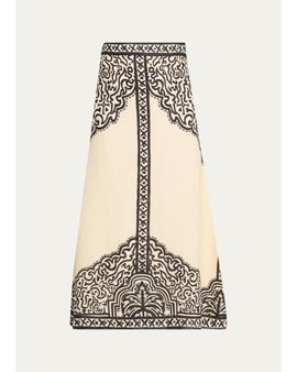 Johanna Ortiz Loose Horizon Printed Linen Ankle Skirt
