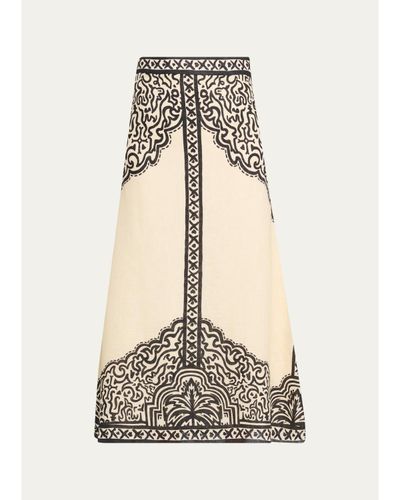 Johanna Ortiz Loose Horizon Printed Linen Ankle Skirt