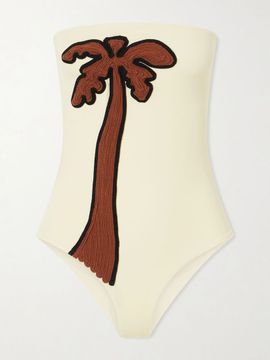 JOHANNA ORTIZ Palm appliquéd strapless swimsuit