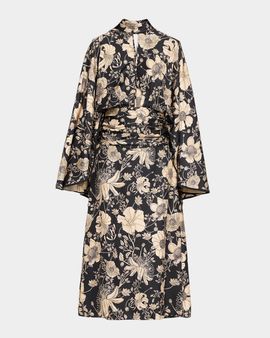 Johanna Ortiz Parajes Lejanos Floral Silk Crepe De Chine Cape Midi Dress