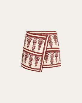 Johanna Ortiz Roots Linen Mini Wrap Skirt