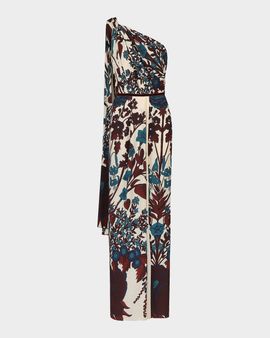 Johanna Ortiz Royal Garden One-Shoulder Drape Maxi Dress