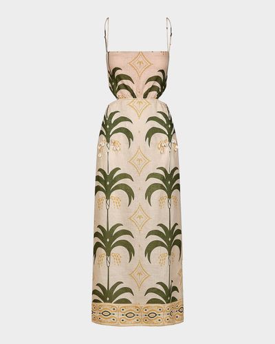 Johanna Ortiz Tactile Winds Printed Embellished Linen Midi Dress