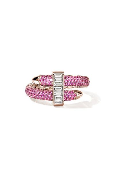 John Hardy John Hardy Artisan Series 18k Rose Gold Pink Sapphire & Diamond Spear Ring 
