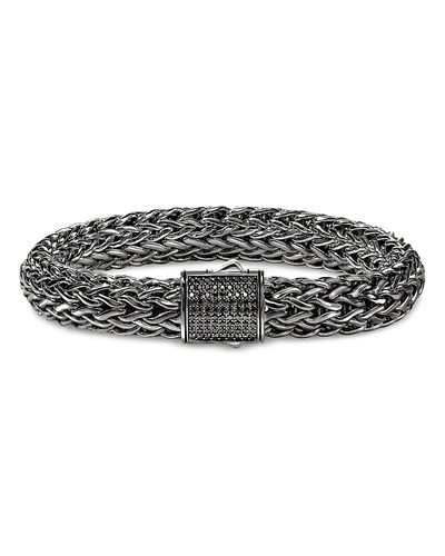 John Hardy John Hardy Dark Silver Icon Black Sapphire Pave Clasp Woven Link Bracelet, 10.5mm
