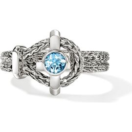 John Hardy John Hardy Icon Ring, Sterling Silver, Swiss Blue Topaz, 4mm 