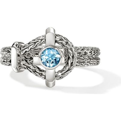 John Hardy John Hardy Icon Ring, Sterling Silver, Swiss Blue Topaz, 4mm 