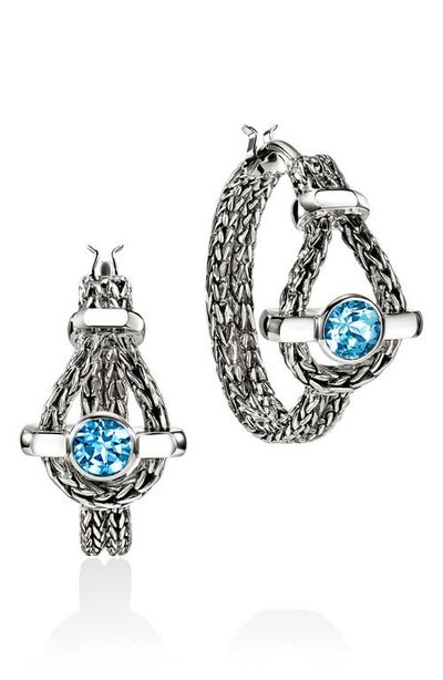 John Hardy John Hardy Icon Sterling Silver Swiss Blue Topaz Hoop Earrings 