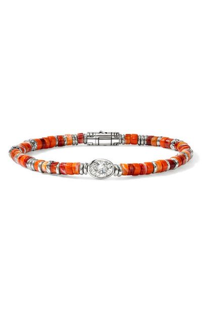 John Hardy John Hardy JH Lovestruck Sterling Silver Lab Grown Diamond & Spiny Oyster Shell Heishi Bracelet 