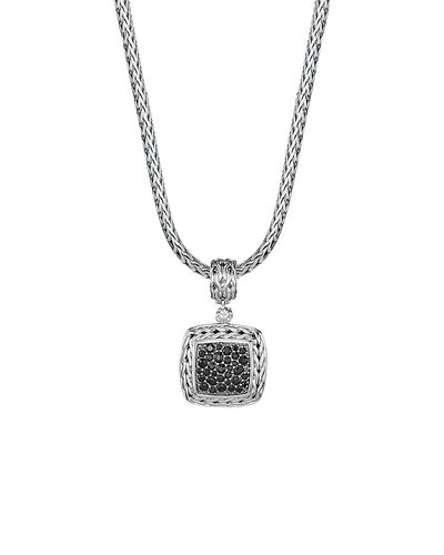 John Hardy John Hardy Sterling Silver Classic Chain Medium Square Pendant with Black Sapphire