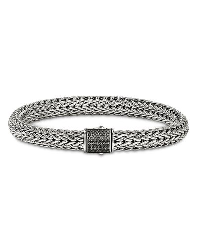 John Hardy John Hardy Sterling Silver Icon Black Sapphire Pave Woven Chain Link Bracelet, 5mm