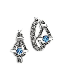 John Hardy John Hardy Sterling Silver Icon Swiss Blue Topaz Halo Woven Hoop Earrings