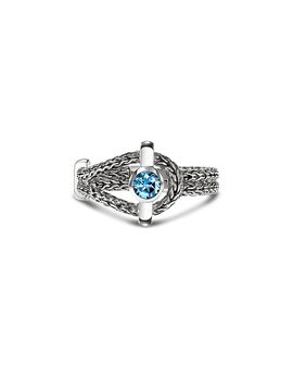 John Hardy John Hardy Sterling Silver Icon Swiss Blue Topaz Halo Woven Ring