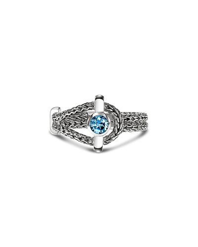 John Hardy John Hardy Sterling Silver Icon Swiss Blue Topaz Halo Woven Ring