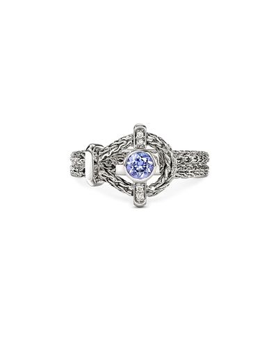 John Hardy John Hardy Sterling Silver Icon Tanzanite & Diamond Halo Chain Ring