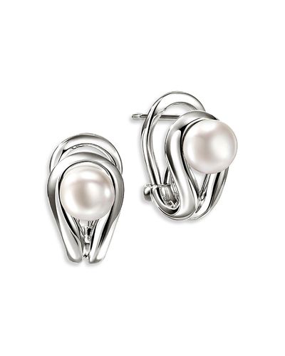 John Hardy John Hardy Sterling Silver Surf Cultured Freshwater Pearl Omega Earrings