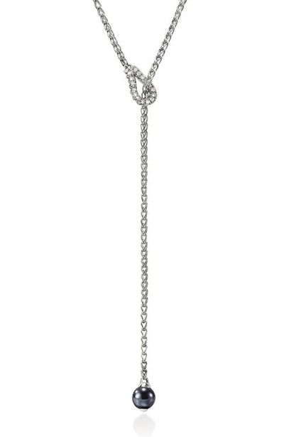 John Hardy John Hardy Surf Y-Necklace, Diamonds, Grey Pearl, 1.7mm