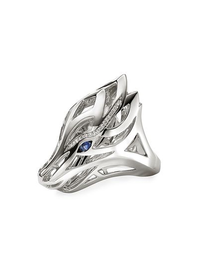 John Hardy Women's Naga Dragon Sterling Silver, 0.14 TCW Diamond & Blue Sapphire Saddle Ring