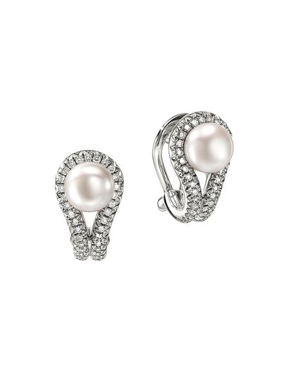 John Hardy Women's Surf Sterling Silver, Cultured Freshwater Pearl & 0.31 TCW Diamond Earrings