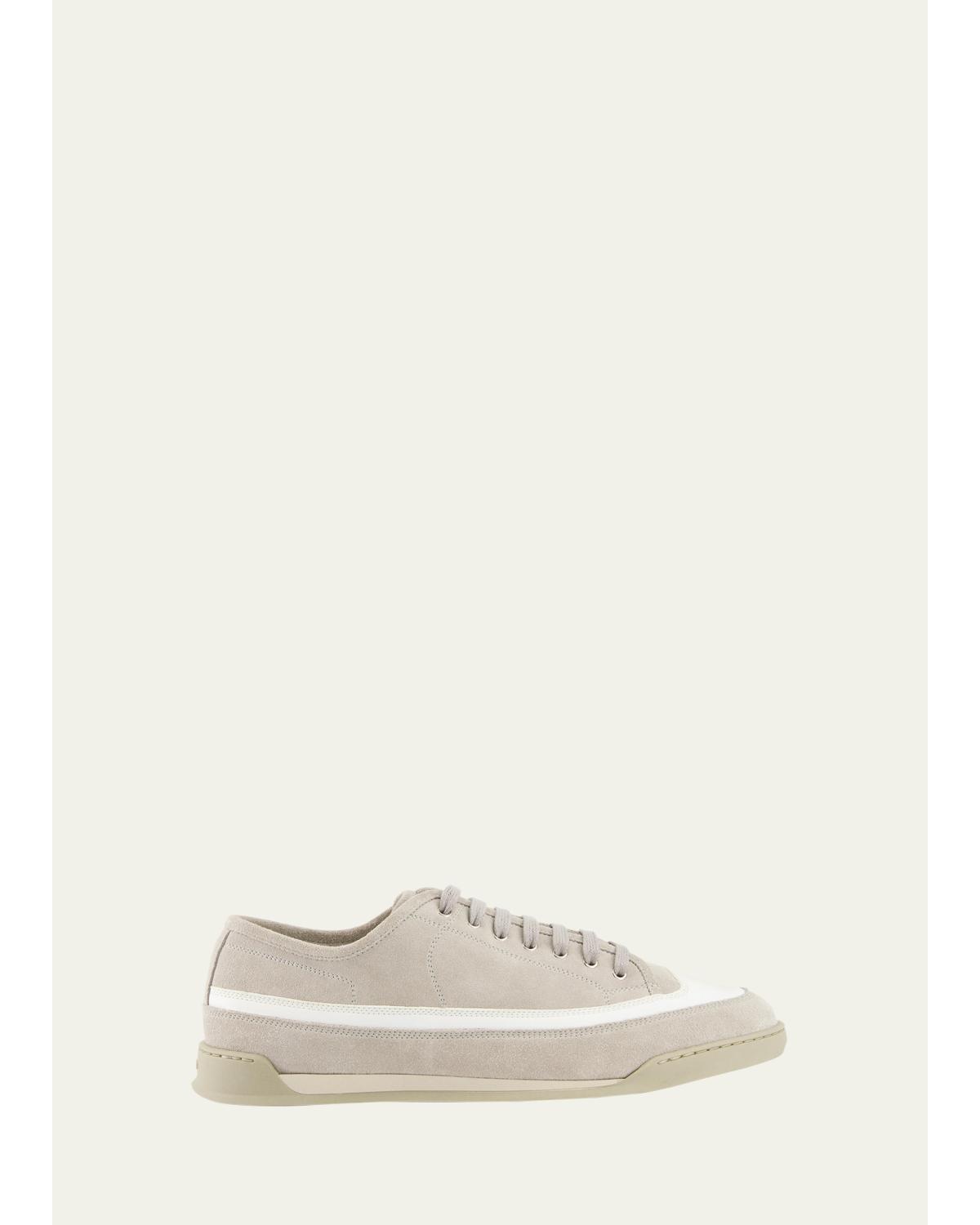 John Lobb Men's Court Mixed Leather Low-Top Sneakers