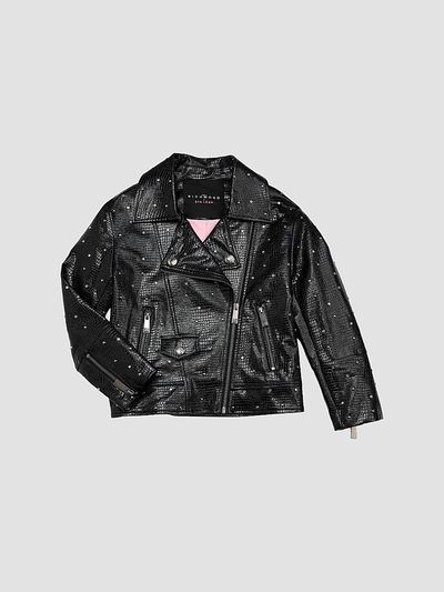 John Richmond x Eva Leah John Richmond x Eva Leah Girl's Little Girl's & Girl's Embellished Croc-Embossed Biker Jacket