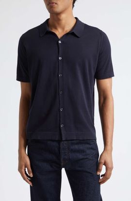 John Smedley John Smedley Folke Knit Short Sleeve Cotton Button-Up Shirt