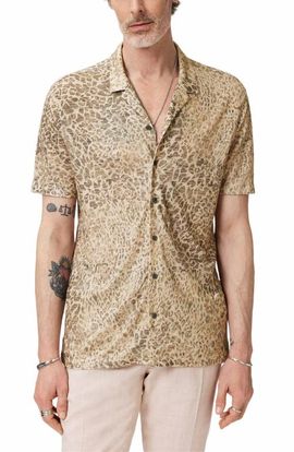 John Varvatos John Varvatos Castoro Leopard Pattern Knit Camp Shirt