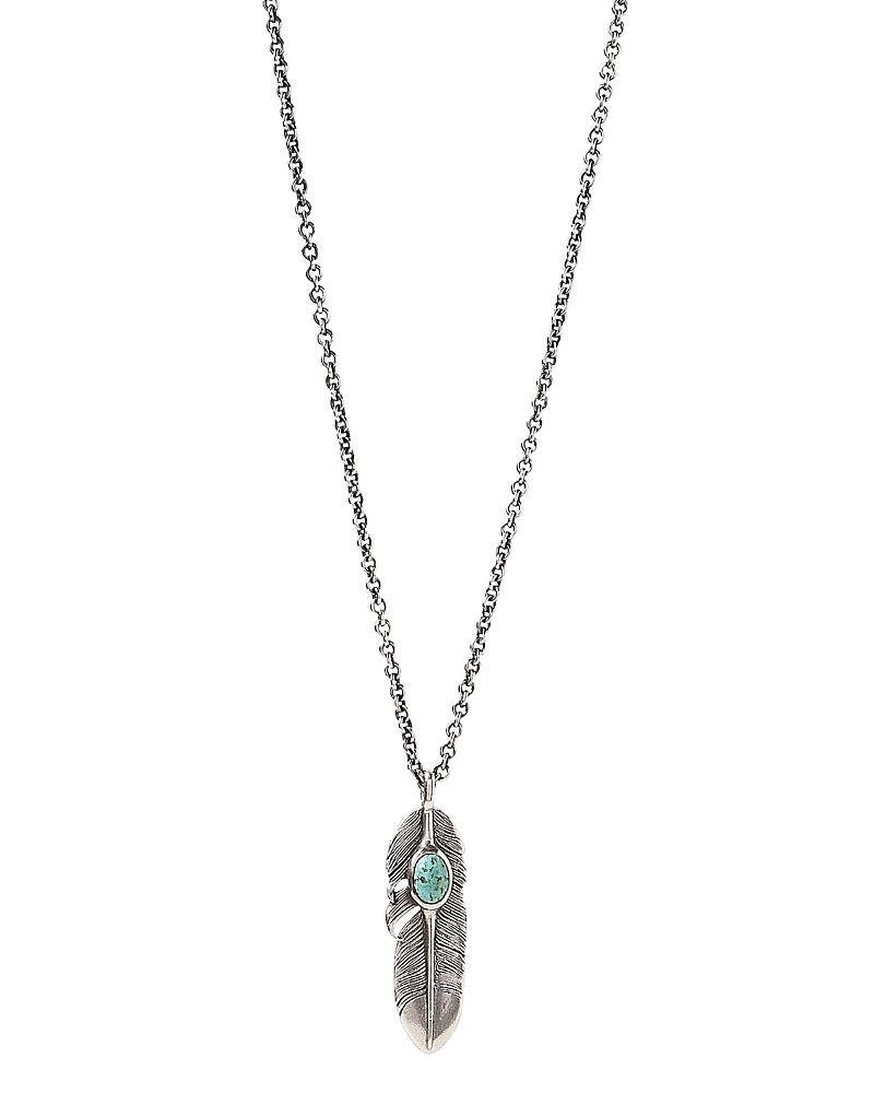 John Varvatos John Varvatos Collection Sterling Silver Artisan Metals Feather Turquoise Pendant Necklace, 24