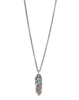 John Varvatos John Varvatos Collection Sterling Silver Artisan Metals Feather Turquoise Pendant Necklace, 24