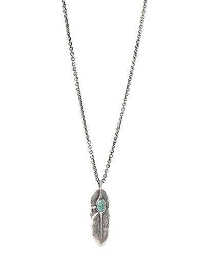 John Varvatos John Varvatos Collection Sterling Silver Artisan Metals Feather Turquoise Pendant Necklace, 24