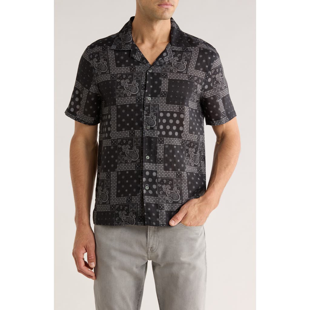 John Varvatos John Varvatos Dan Bandana Print Linen Camp Shirt