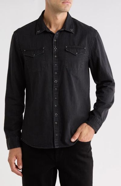 John Varvatos John Varvatos Marshall Studded Coated Cotton Denim Snap-Up Western Shirt