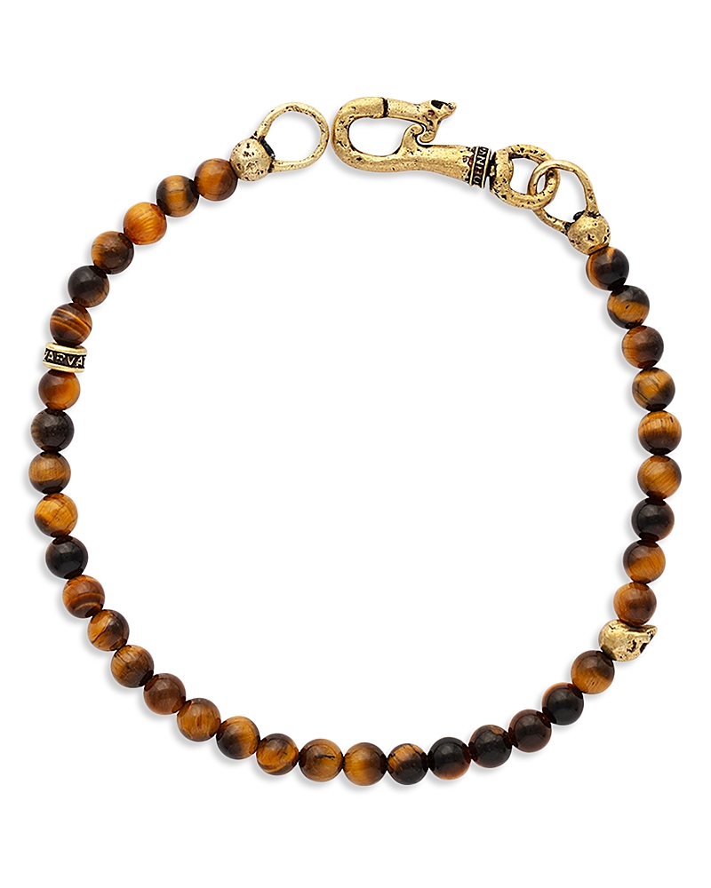 John Varvatos John Varvatos Men's Brass Tiger Eye & Skull Bead Bracelet