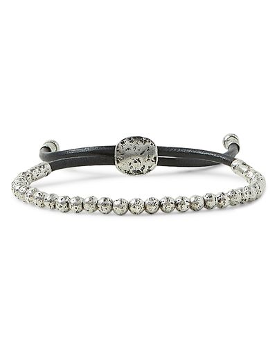 John Varvatos John Varvatos Men's Sterling Silver Distressed Bead Leather Cord Bolo Bracelet
