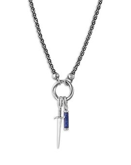 John Varvatos John Varvatos Men's Sterling Silver Lapis Bead & Sword Pendant Necklace, 24
