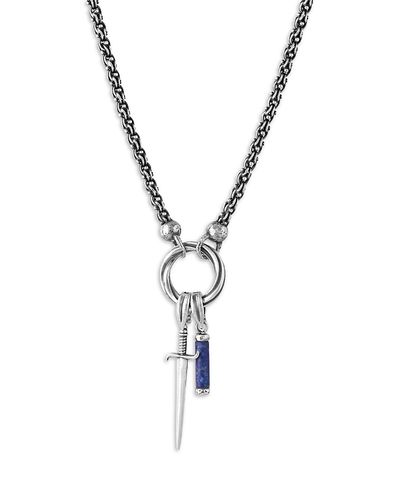 John Varvatos John Varvatos Men's Sterling Silver Lapis Bead & Sword Pendant Necklace, 24