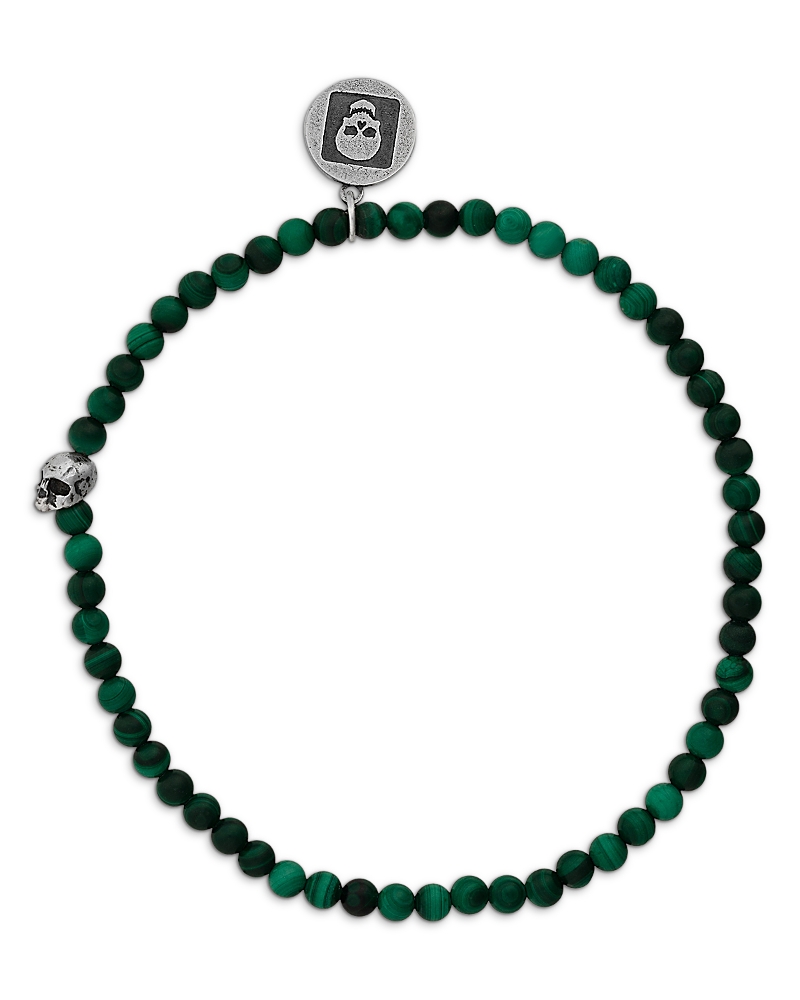 John Varvatos John Varvatos Men's Sterling Silver Malachite Bead Skull Charm Bracelet