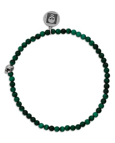 John Varvatos John Varvatos Men's Sterling Silver Malachite Bead Skull Charm Bracelet