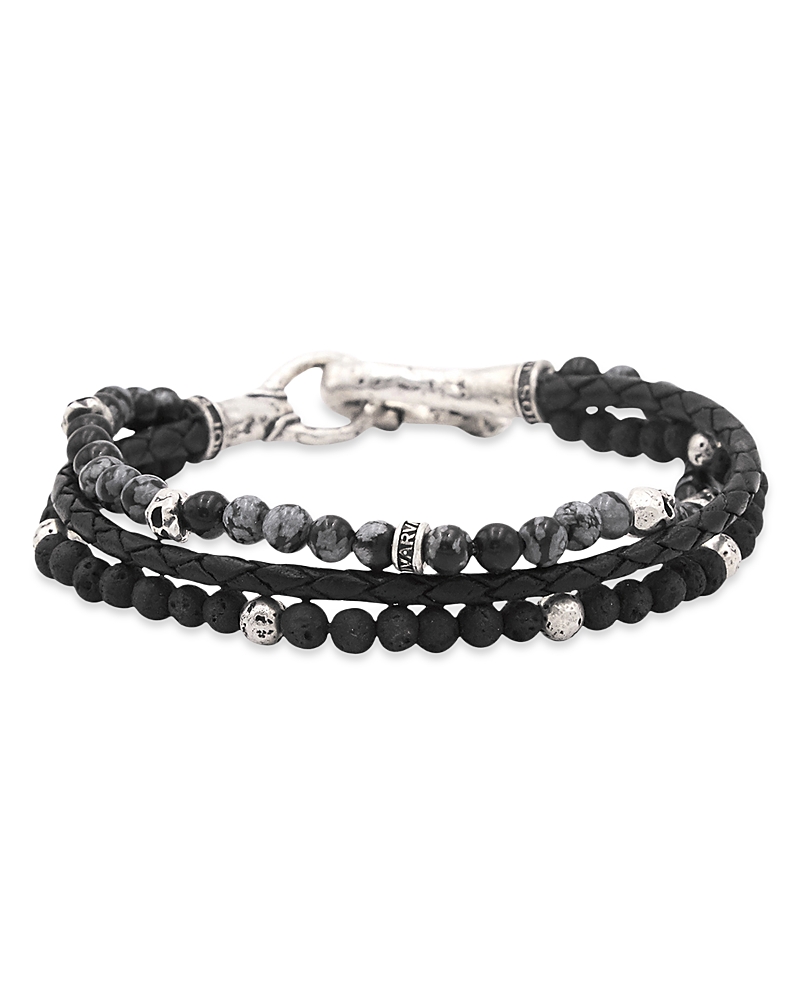 John Varvatos John Varvatos Men's Sterling Silver Skull Obsidian, Lava Stone, & Black Leather Triple Strand Bracelet