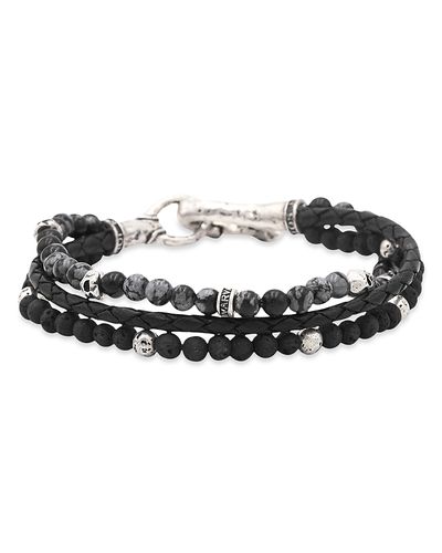 John Varvatos John Varvatos Men's Sterling Silver Skull Obsidian, Lava Stone, & Black Leather Triple Strand Bracelet