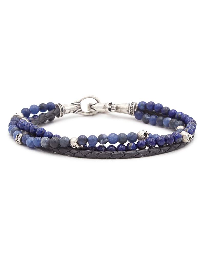 John Varvatos John Varvatos Men's Sterling Silver Sodalite & Lapis Lazuli Blue Leather Triple Strand Bracelet