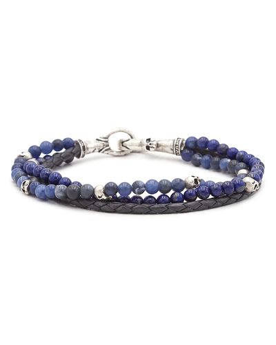 John Varvatos John Varvatos Men's Sterling Silver Sodalite & Lapis Lazuli Blue Leather Triple Strand Bracelet