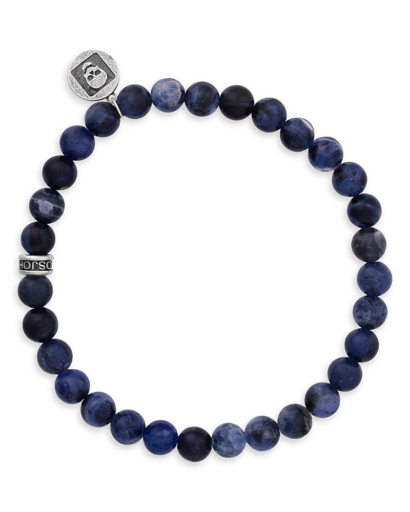 John Varvatos John Varvatos Men's Sterling Silver Sodalite Bead Skull Charm Bracelet