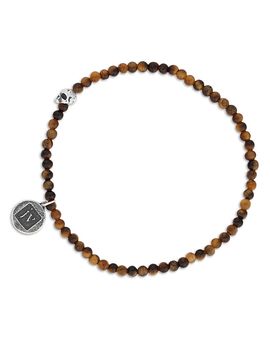 John Varvatos John Varvatos Men's Sterling Silver Tiger Eye Bead Skull Charm Bracelet