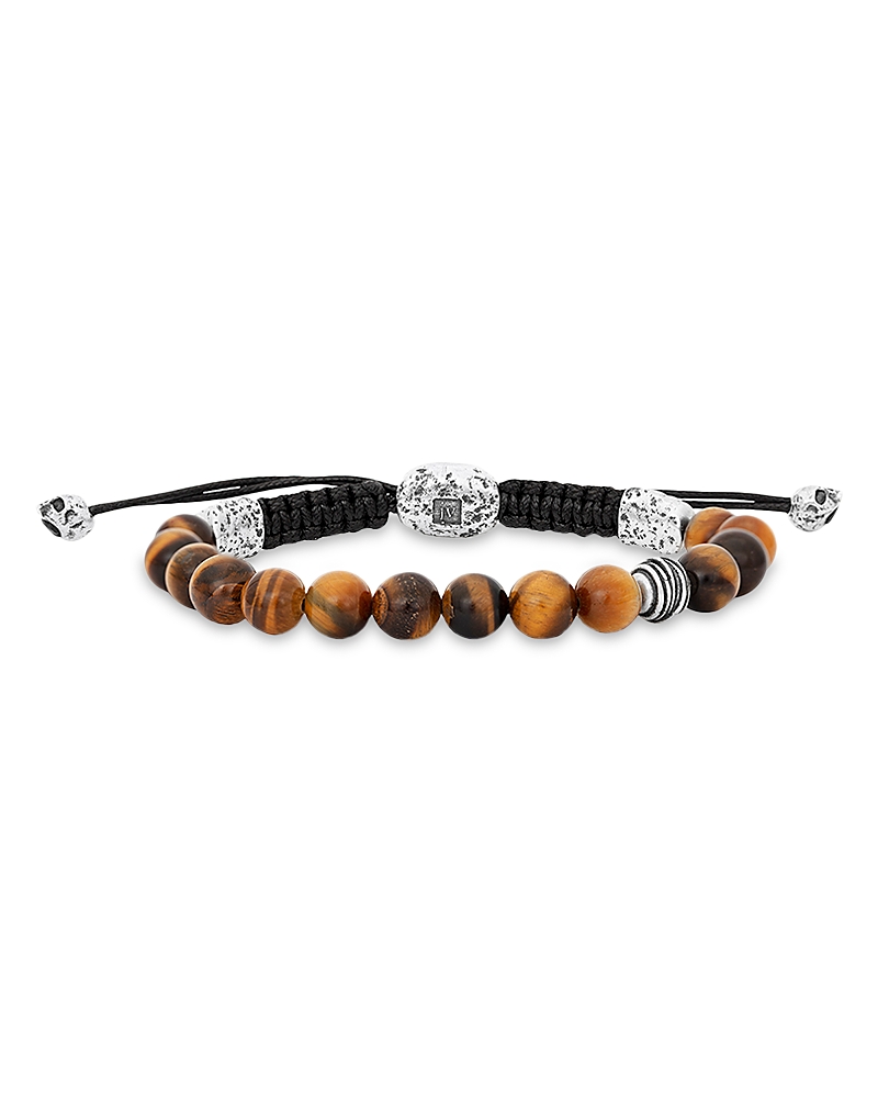 John Varvatos John Varvatos Men's Sterling Silver Wrap Tiger Eye Beaded Adjustable Cord Bracelet