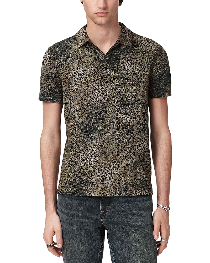 John Varvatos John Varvatos Perkins Short Sleeve Johnny Collar Polo With Animal Jacquard